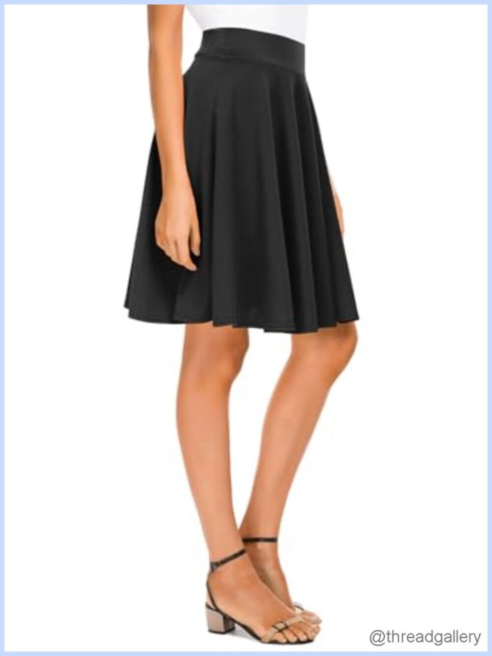 Midi Skirt High Waisted Stretchy Flared A-Line Casual